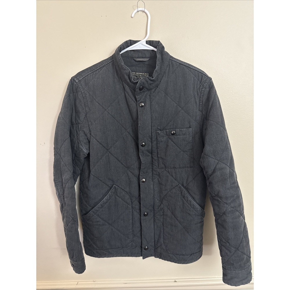 J.CREW Quilted Jacket Mens Small Dark Grey Diamond Quilt Full Zip Snap Front